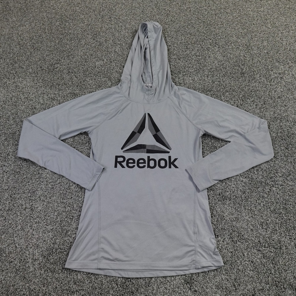 Reebok Hoodie Womens XS Gray Pullover Performance Sweatshirt Athletic Gym Active